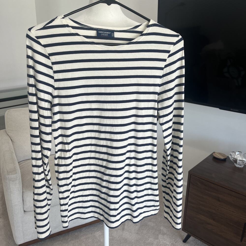 Saint James L’Atelier Women Small Striped 100% Cotton Top T Shirt Preppy Coastal